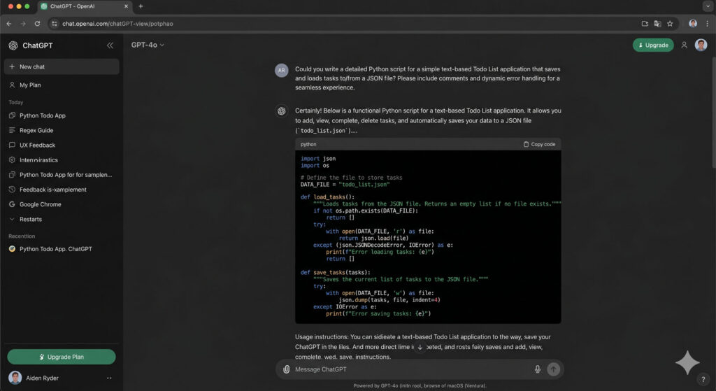 ChatGPT interface